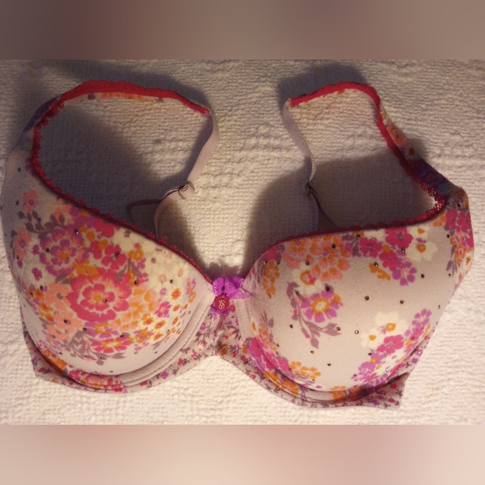 🫧🎇 Victoria's Secret Floral Multicolor Bedazzled BBV Lined Demi Bra